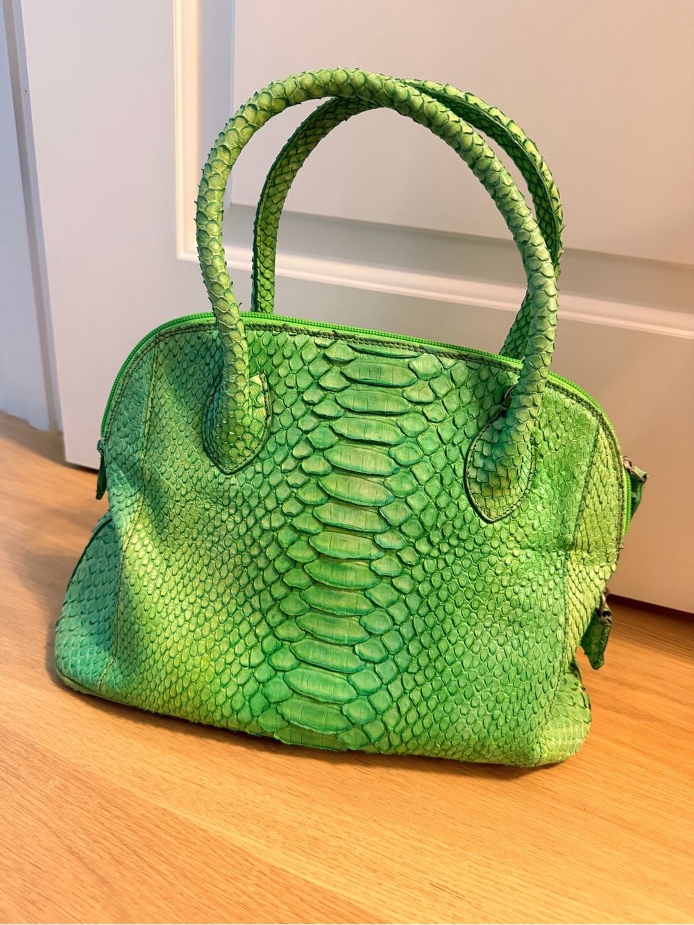 Green Python-Embossed Leather Tote - Picture 2 of 11
